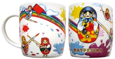 Фото - Сувенирная кружка из фарфора Матрешка яркие краски 200 мл Фото - Сувенирная кружка из фарфора Матрешка яркие краски 200 мл