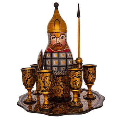 Фото - Хохломской набор для вина "Витязь" 8 предметов Фото - Хохломской набор для вина "Витязь" 8 предметов