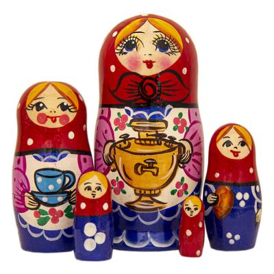 Фото - Матрешка расписная Марфа с самоваром 5 мест 11 см