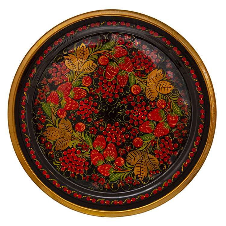Фото - Металлический поднос круглый Хохлома "Хоровод" 35 см