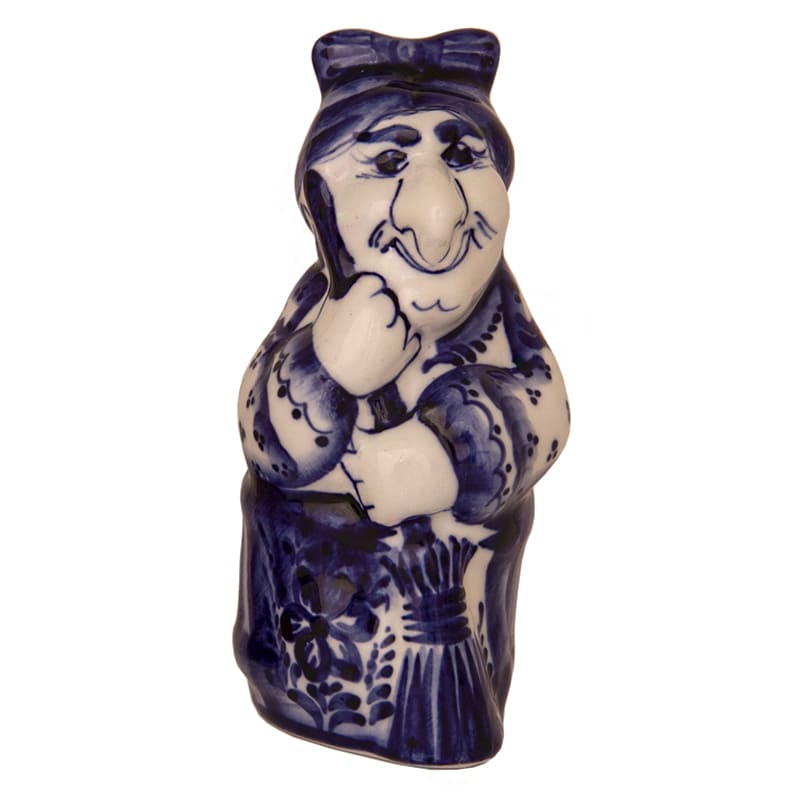 Фото - Статуэтка гжель Баба Яга с помелом 12 см