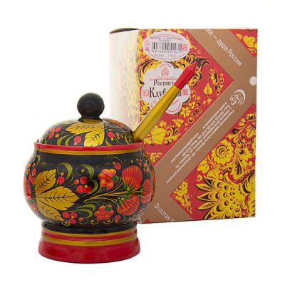 Фото - Сахарница хохломская с ложкой Цветочек 11 х 9 см