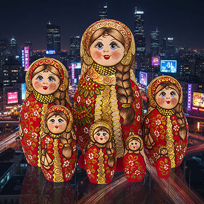 Матрешка авторская жженка Букеты 