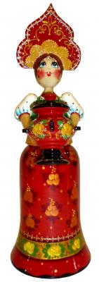 Фото - Деревянная кукла в русском сарафане с самоваром 26,5 см