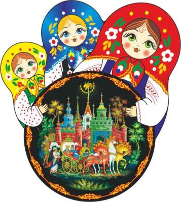 Фото - Магнит с матрешками сказки Пушкина Золотой Петушок 6,5 х 7 см