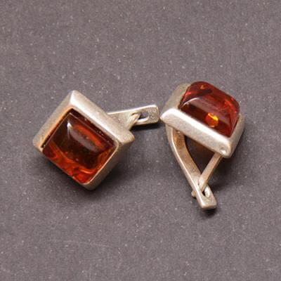 Серьги с натуральным янтарем Ромбы
