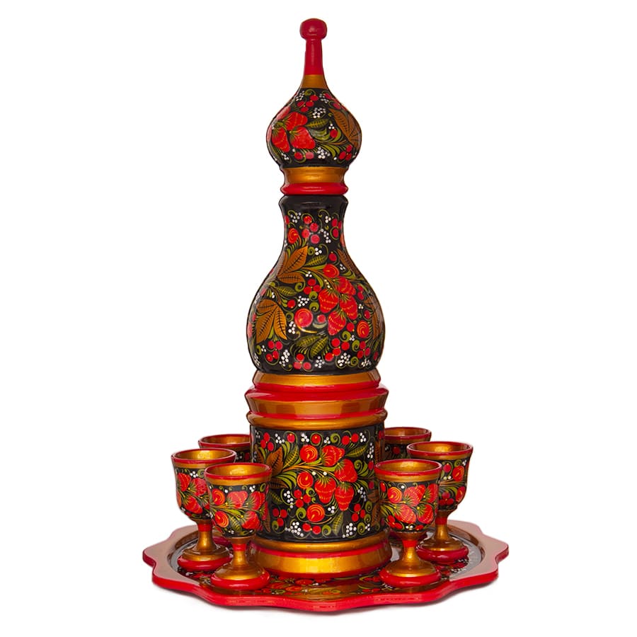 Фото - Набор для вина Хохлома "Матрёша" 8 предметов