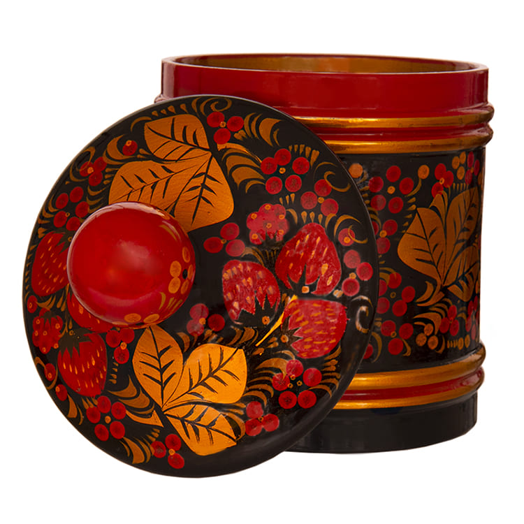 Фото - Деревянная кадочка с крышкой Хохлома 23 см Фото - Деревянная кадочка с крышкой Хохлома 23 см