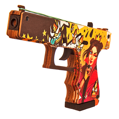 Фото - Деревянный пистолет резинкострел Королева пуль Glock 17,5 см