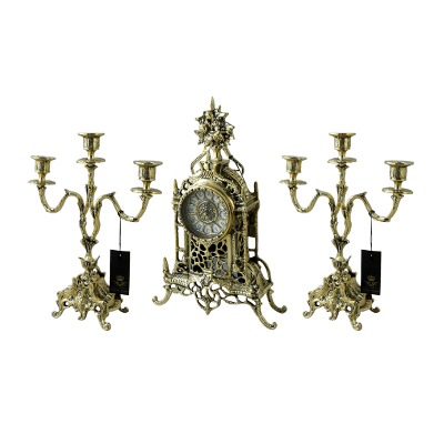 Фото - Каминный набор Осень золото канделябры и часы