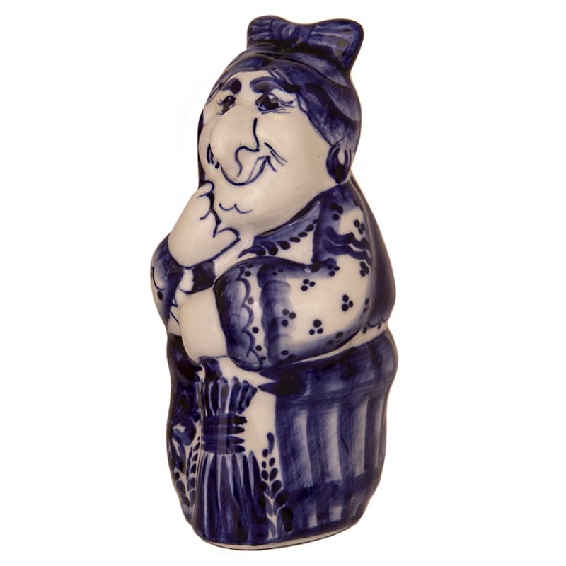 Фото - Статуэтка гжель Баба Яга с помелом 12 см