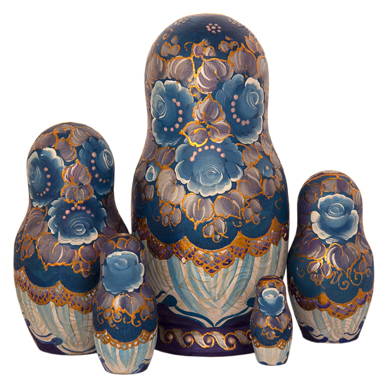 Фото - Авторская деревянная матрешка Гжельский узор 5 мест 19 см