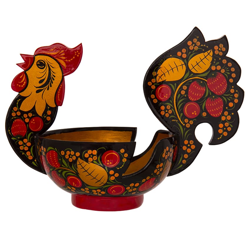 Фото - Хохломская резная конфетница Петушок 27 х 21 см