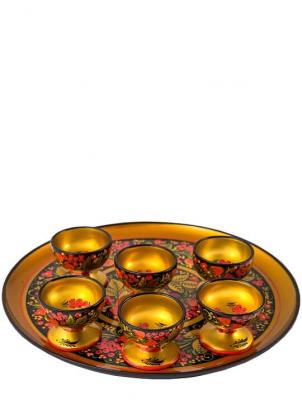 Фото - Коньячный набор на 6 персон Хохлома стопки и поднос 