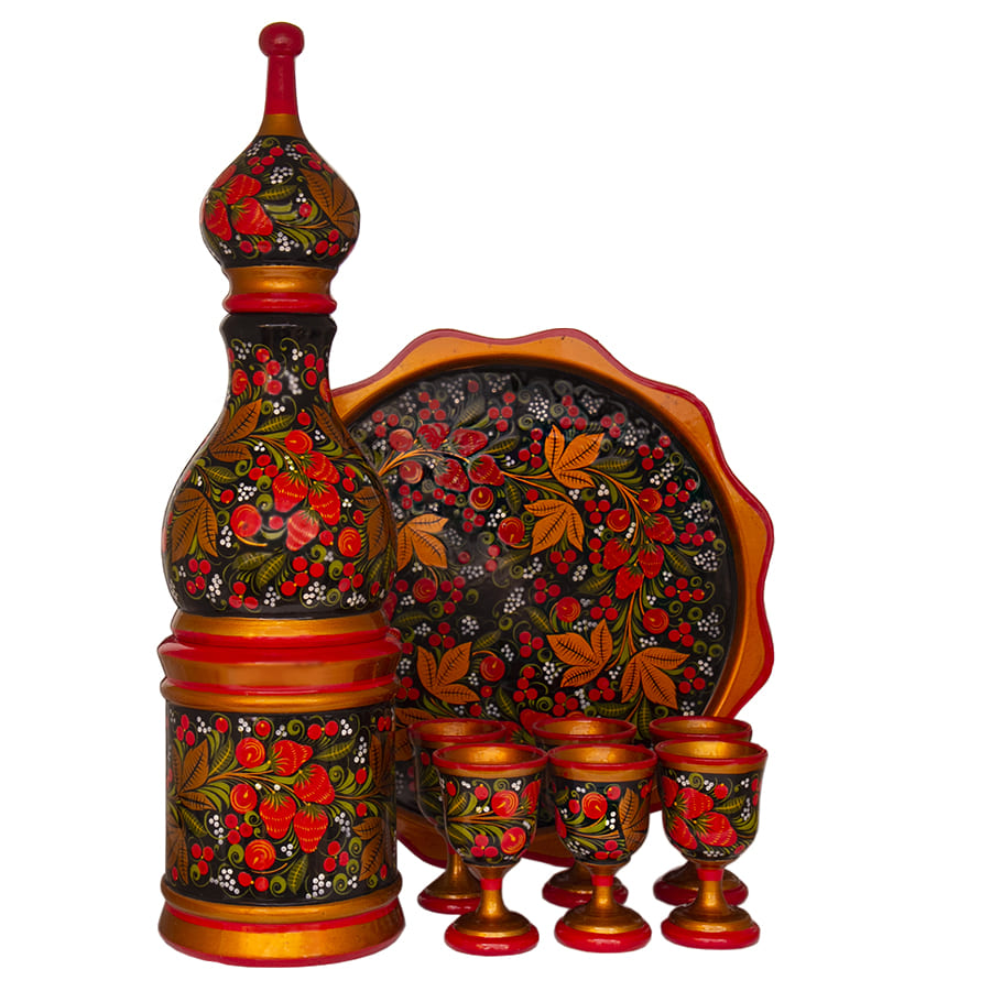 Фото - Набор для вина Хохлома "Матрёша" 8 предметов