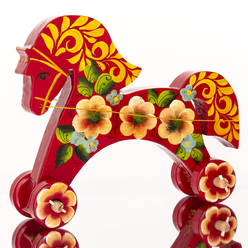 Фото - Деревянная лошадка каталка Ромашки 18 х 15 см