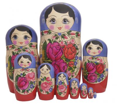 Фото - Традиционная матрёшка в синем платке 10 мест 28 см