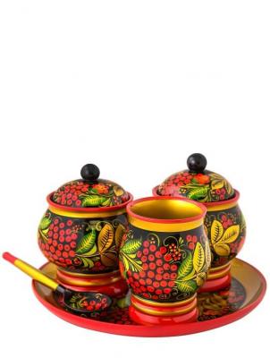 Фото - Набор столовый с хохломской росписью Цветочек 4 предмета