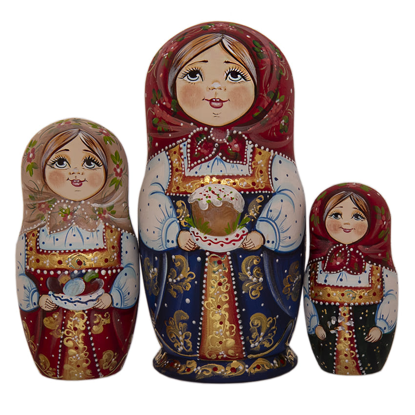 Фото - Деревянная матрешка пасхальная Девушка с куличом 18 см