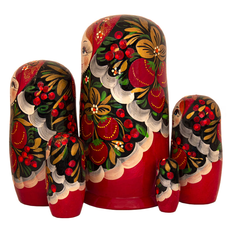 Фото - Матрешка деревянная Хохломской мотив 17 см 5 мест
