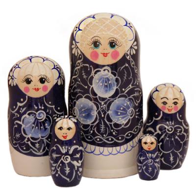 Фото - Матрешка Марьяна гжельский узор 5 штук 17 см