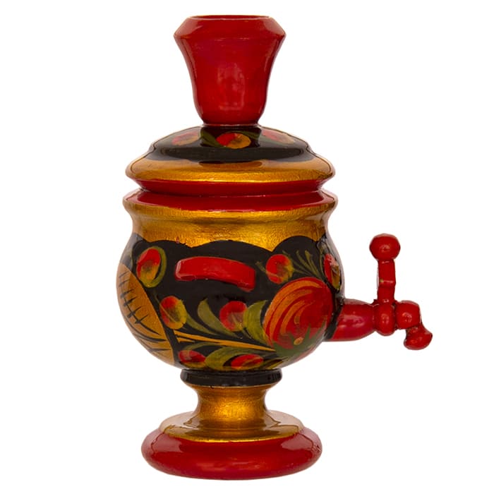 Фото - Деревянный самовар маленький "Малыш" Хохлома 10 х 7 см