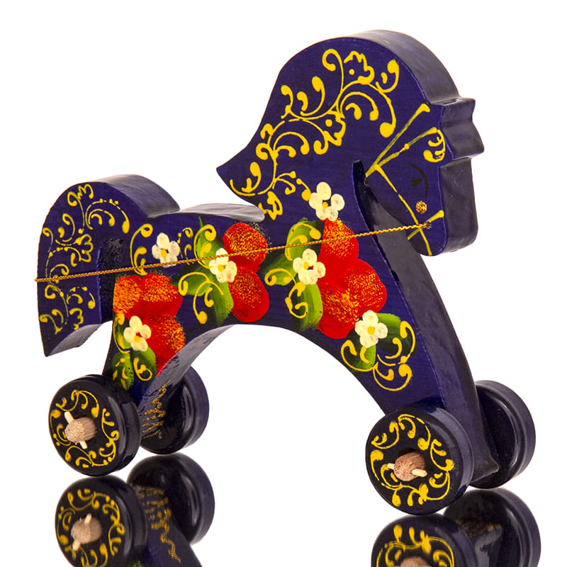 Фото - Деревянная игрушка лошадка на колесиках Ночка 18 х 15 см