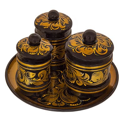 Фото - Набор для специй "Русь" 4 предмета узор "Торжество" Хохлома