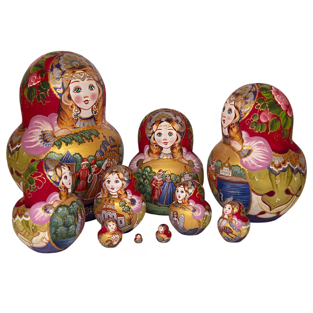 Фото - Матрешка деревянная авторская Сказки Пушкина 10 мест 17 см