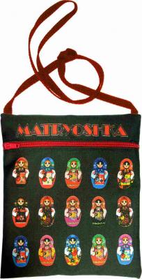 Фото - Сумка для денег и документов черная Матрешки 20 х 16 см