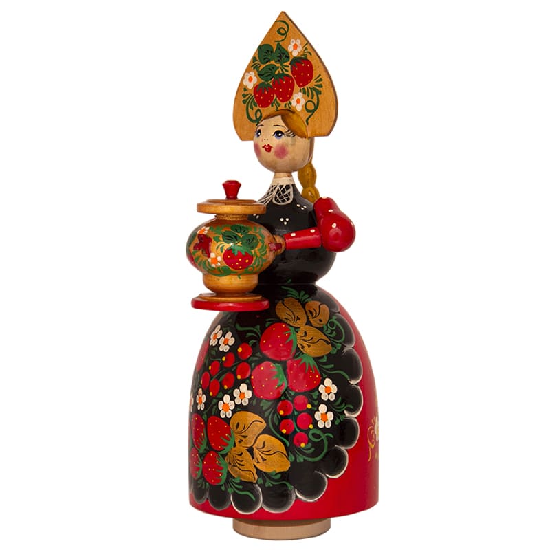 Фото - Кукла с музыкальным механизмом Хохлома самовар 26 см