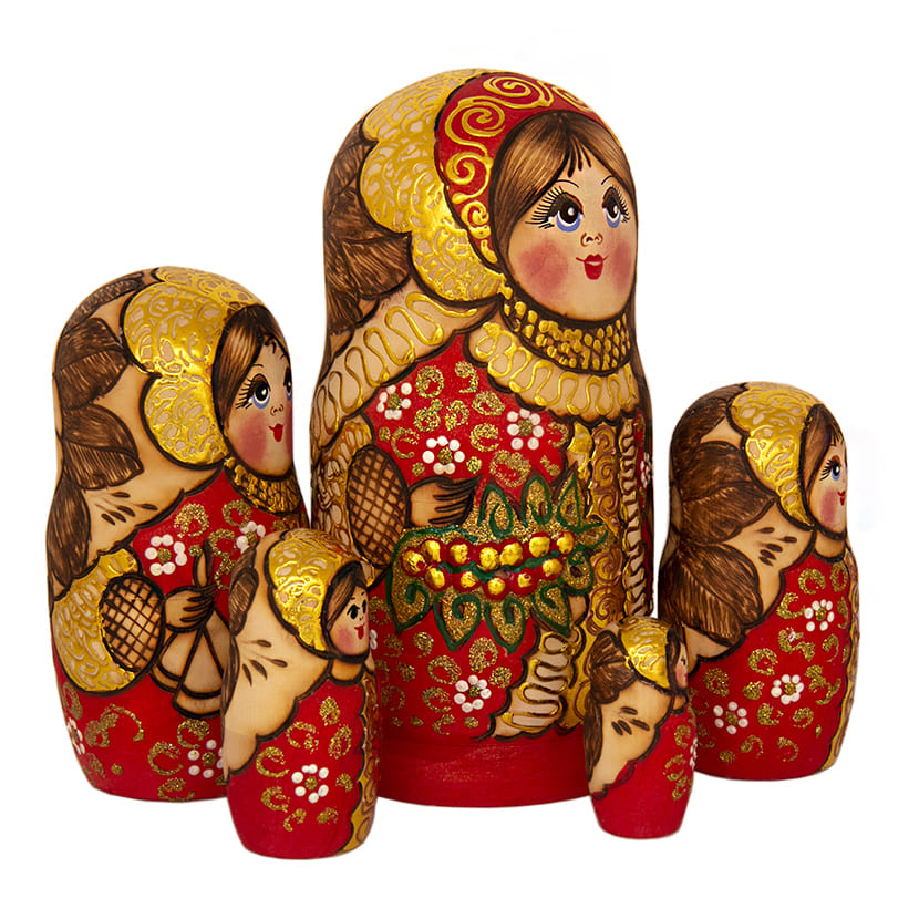 Фото - Матрешка авторская жженка букеты 5 мест 18 см