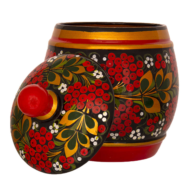 Фото - Поставок деревянный бочонок Хохлома "Рябинка" 19 х 12 см