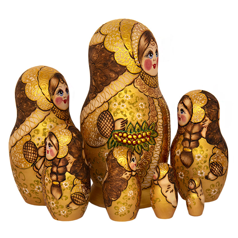 Фото - Авторская деревянная матрешка жженка Злата 7 мест 26 см