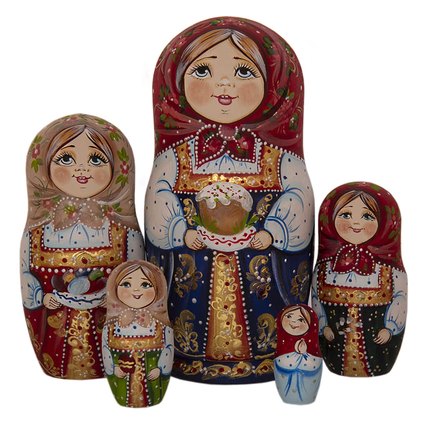 Фото - Деревянная матрешка пасхальная Девушка с куличом 18 см