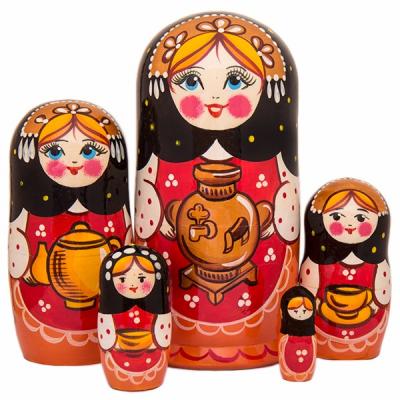 Фото - Матрешка в расписном кокошнике Самовар 5 штук высота 17 см