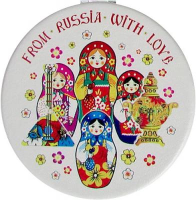 Фото - Зеркало карманное из экокожи Матрешки и балалайка 7 см