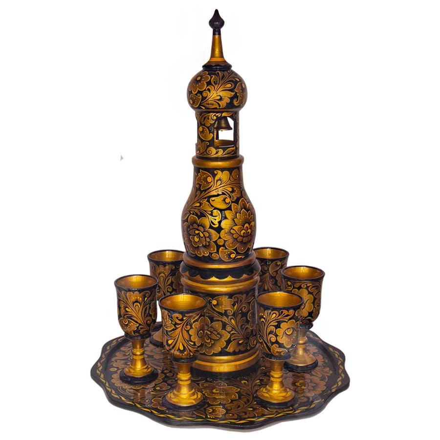 Фото - Набор для вина Хохлома "Золотая кудрина" 8 предметов