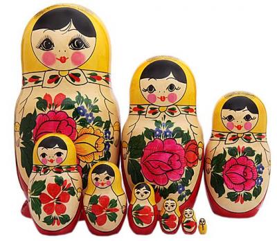 Фото - Традиционная матрешка в желтом платке 9 мест 22 см