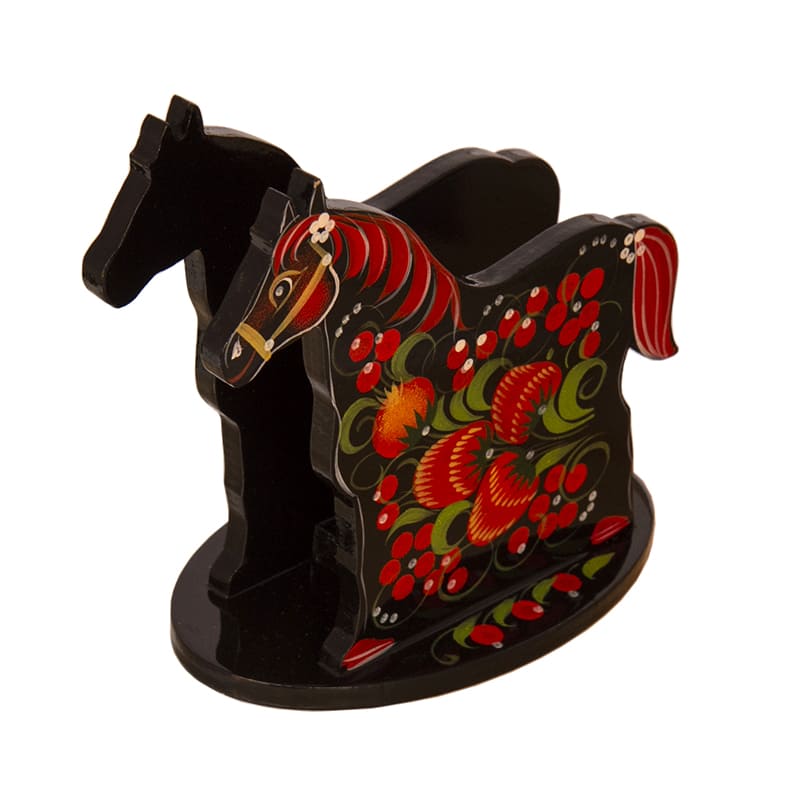 Фото - Салфетница деревянная Хохлома Лошадка 13 х 12,5 см