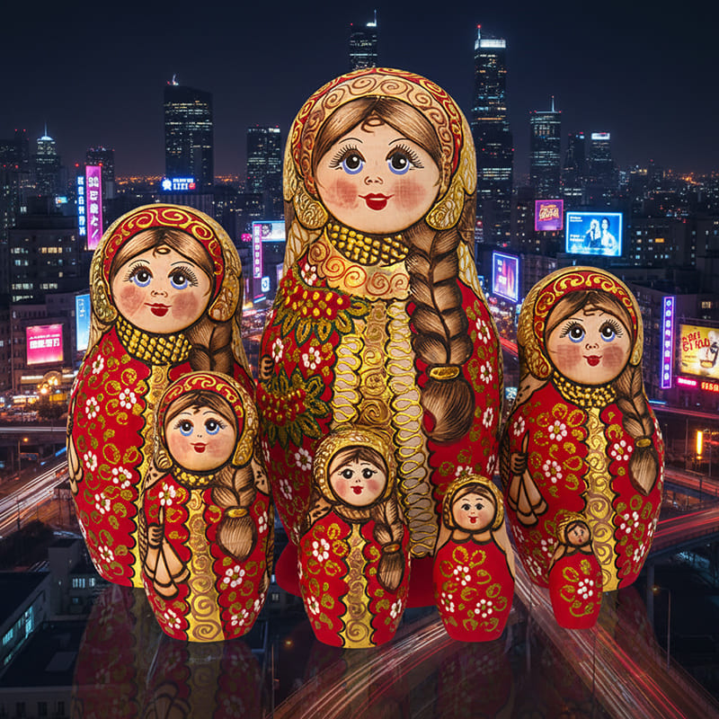 Фото - Матрешка авторская жженка Букеты 7 мест 26 см