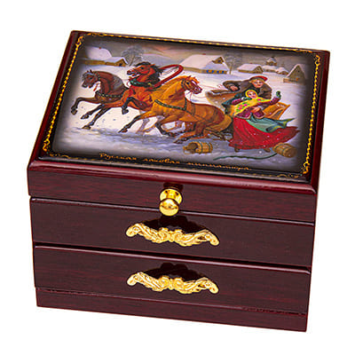 Шкатулка для украшений Тройка зима 14 х 13 см