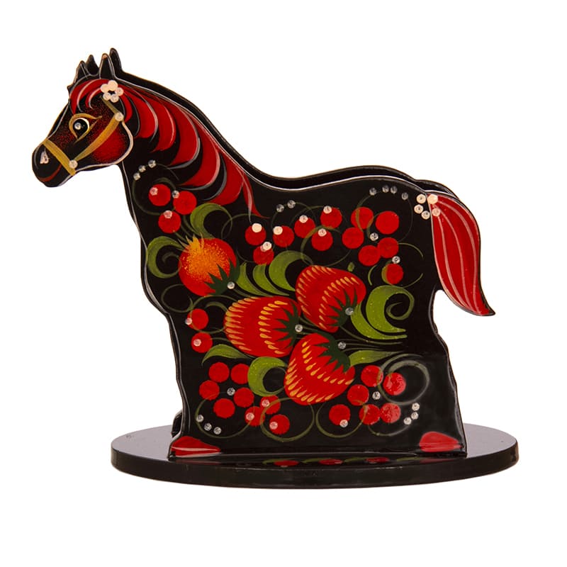 Фото - Салфетница деревянная Хохлома Лошадка 13 х 12,5 см