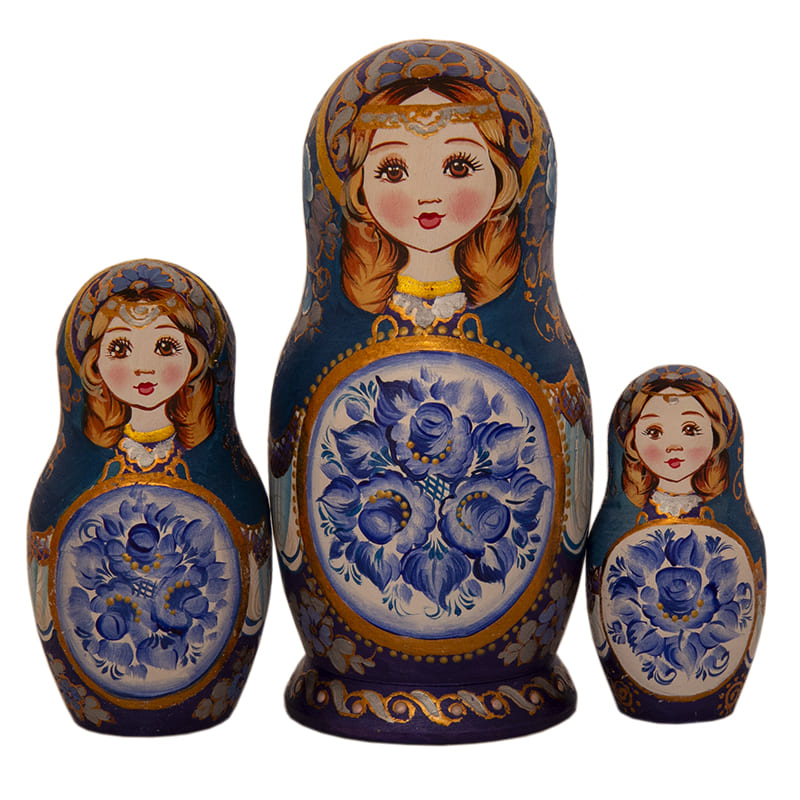 Фото - Авторская деревянная матрешка Гжельский узор 5 мест 19 см