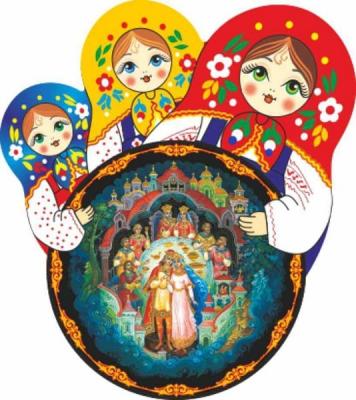 Фото - Магнит матрешки Пир на острове Буяне русская сказка 6,5 х 7 см