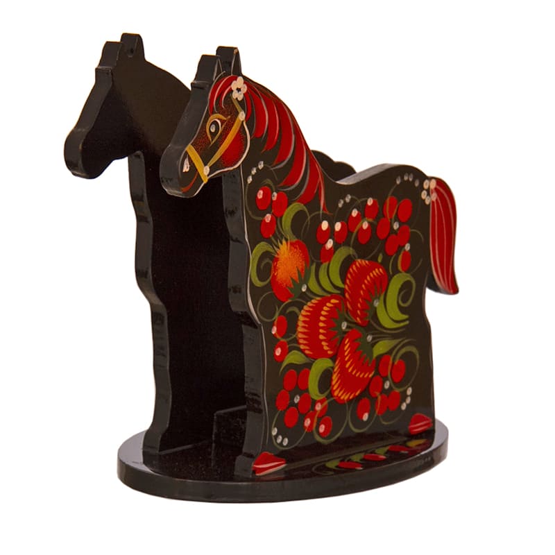 Фото - Хохломская салфетница с узором Лошадка 12,5 х 13 см