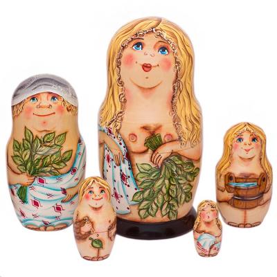 Фото - Матрёшка авторская Русская баня с веничком 17 см 5 кукол Фото - Матрёшка авторская Русская баня с веничком 17 см 5 кукол