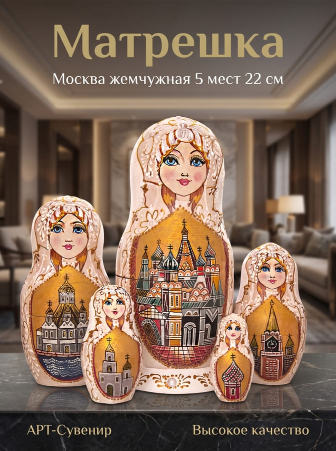 Фото - Авторская матрешка Москва самоцветы 5 мест 22 см - Экспресс доставка