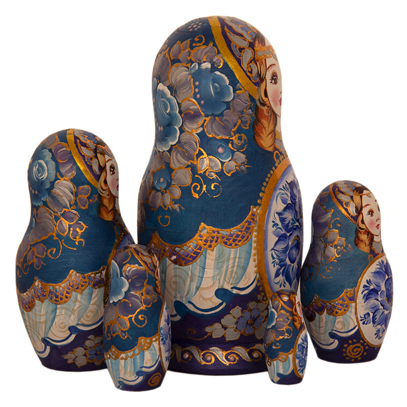 Фото - Авторская деревянная матрешка Гжельский узор 5 мест 19 см