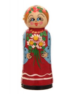 Фото - Магнит деревянный Русская девушка с цветами 7,5 х  3 см